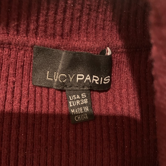 Lucy Paris slash mock neck burgundy sweater size S - Picture 2 of 3